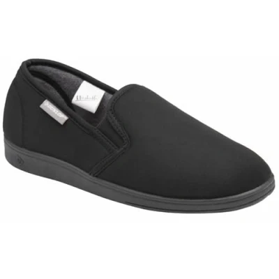Image of DUNLOP Alfie Mens Velour Twin Gusset Slippers (All Black, numeric_12)