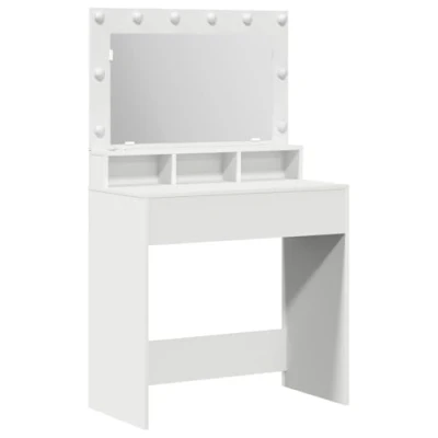 Image of vidaXL white makeup vanity table with mirror space saving wood engineered storage, 79cm x 41cm 135cm, bedroom dresser
