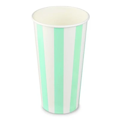 Image of drinkstuff Green Striped Milkshake Paper Cups 20oz / 568ml Sleeve of 50 Stripy Smoothie