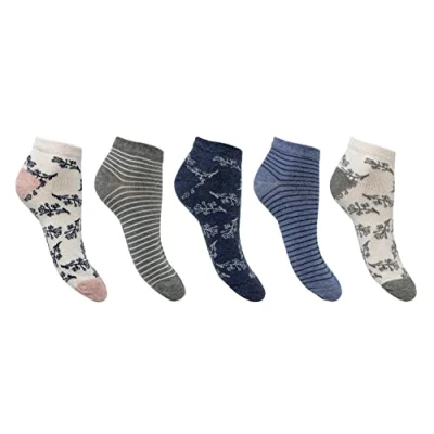 Image of Flexitop ladies trainer Liners 5 Pairs U.K. Size 4 7 liner socks, soft hold, comfort gentle grip sport socks (Multi Floral Stripe)