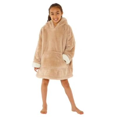 Image of Kids Boys Girls Womens Mens Fleece Hoodie Wearable Blanket Oversized Sweatshirt Fluffy Beige One Size