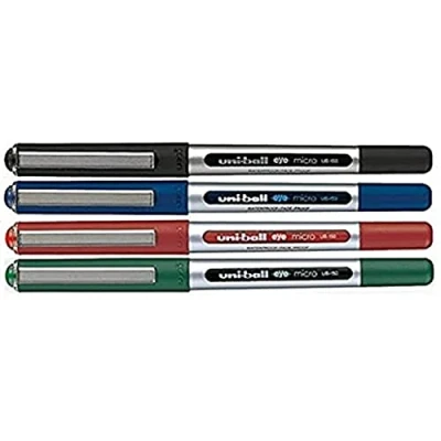 Image of uni ball UB 150 Liquid Ink Rollerball Pen Fine 0.5mm Tip Black, Blue, Green, Red Pack of 4