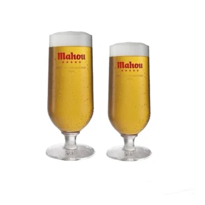 Image of Mahou Pint Lager Beer Glass and Half Glass, 20oz 10oz, Set of 2