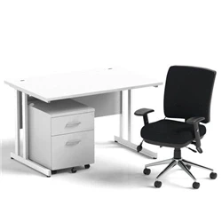 Image of Impulse 1200 Desk White/White Cantilever 2 Dr Mobile Ped Black Chair