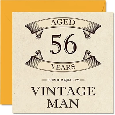 Image of Vintage 56th Birthday Cards for Men Aged 56 Years Fun Card Colleague Dad Husband Boyfriend Uncle Brother Friend, 145mm x Greeting Cards,