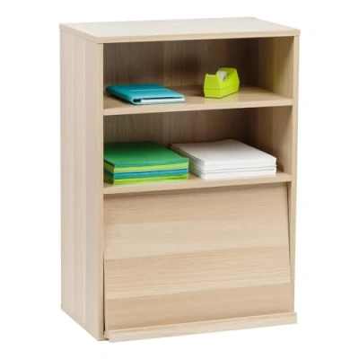 Image of Iris Ohyama, FSC Certified Storage Unit with 2 Shelves &amp; Folding Doors / Wood Cabinet Cabinet, Adjustable Shelf Height 3.2 cm, Office, Living Room Flap Rack CHR 1 Light Brown