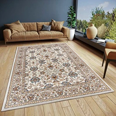 Image of HANSE Home Saraceni Oriental Rug Runner Classic Tightly Woven with Ornaments and Floral Motifs Soft Short Pile for Bedroom, Dining Room, Living Hallway Cream, 57 x 90 cm