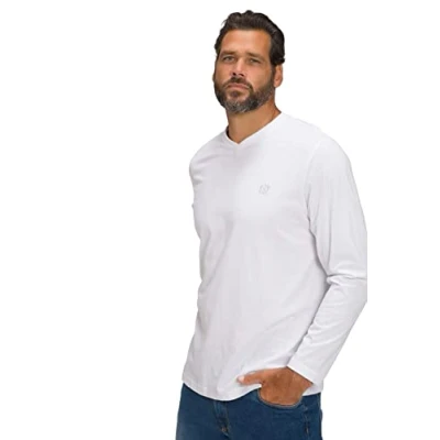 Image of JP 1880 Men&#039;s Long Sleeved Shirt with V Neck T, Snow White, 3XL