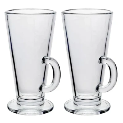 Image of UNIQUE HOME LIVING Latte Glasses Set of 2 Coffee Mugs for Espresso Cappuccino Tea Iced Hot Chocolate, Drinks with Handle 250ml
