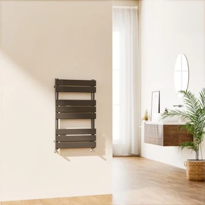 Image of EMKE Towel Rail Radiator Anthracite Grey Modern Flat Panel Bathroom Ladder Wall Mounted for Living Room and Kitchen 800 x 500 mm
