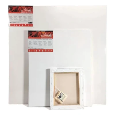 Image of Daler Rowney Artists&#039; Stretched Canvas, Medium Grain, 350 gsm, 3D, 37mm Deep, 35 x 35in 90 cm, White