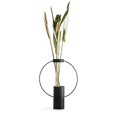 Image of Sagaform Moon Vase, Large, Black, Powder Coated Metal, Practical Vase for Long Flowers, Boho Decorative Design by Pascal Charmolu
