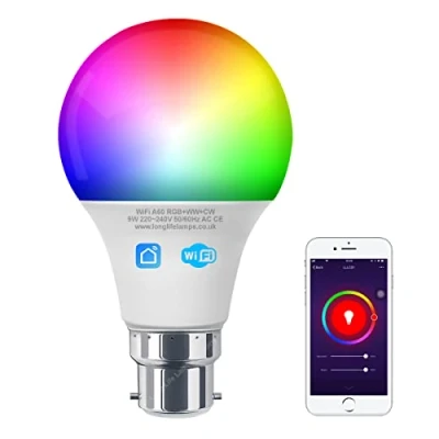 Image of Long Life Lamp Company 9w LED WiFi Smart Light Bulb RGB Colour Change Phone App Controlled Dimmable B22 iOS Android Also Alexa &amp; Google Home No Hub Required