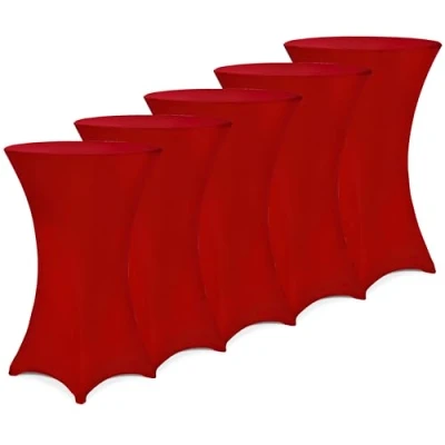 Image of Deuba® Pack of 5 Spandex Tablecloth High Table Slip Covers Tight, Fitted Set, Washable &amp; Wrinkle Resistant Elastic Stretch For Event Wedding Banquet Parties 80 85cm Diameter Bordeaux Red