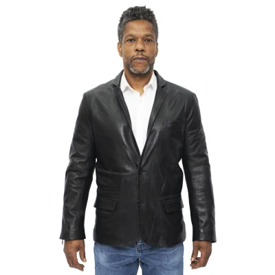 Image of Men&#039;s Black Genuine Leather Blazer Soft Real Italian Fitted Vintage Jacket Coat S