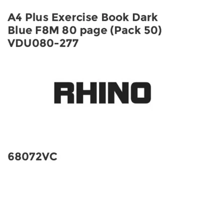 Image of Rhino A4 Plus Exercise Book Dark Blue F8M 80 page (Pack 50) VDU080 277
