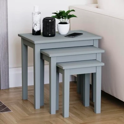 Image of Vida Designs Yorkshire Nest of 3 Tables for Living room, Stacking Side Tables, Sturdy and Easy Assembly (Grey)