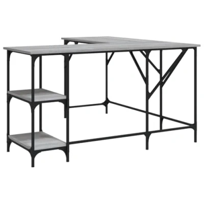 Image of vidaXL Grey Sonoma Engineered Wood Desk L Shaped Design, Ample Storage Space, Adjustable Feet, Metal Frame Perfect for Home Office