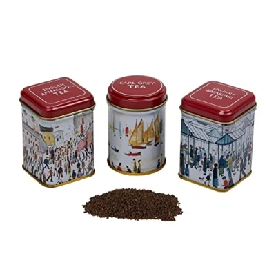 Image of New English Teas The Lowry Mini Tea Tin Set of 3 with Loose Leaf Black Tea, Red