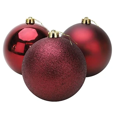 Image of Christmas Concepts® 3 150mm (6&quot;) Extra Large Baubles Shiny, Matte &amp; Glitter Design Decorations (Rioja Red)