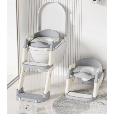 Image of Lyefancy Kids Potty Training Seat with Steps, 2 in 1 Toddler Toilet Ladder for Boys Girls, Soft Mat Non Slip Splash Guard Step Stool, Children Bathroom(Grey)
