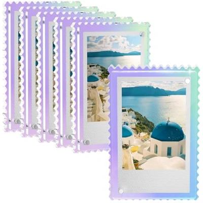 Image of WINKINE Magnetic Photo Frames 2x3, 6 Pack Iridescent Acrylic Fridge Magnets Picture Frame for Fuji Instax Mini Film &amp; Polaroid Films, Floating Display Home, Business Ofiice Decor
