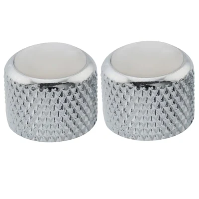 Image of Musiclily Pro Metric 18 Splines Steel Dome Knobs Mother of Pearl Top Push on Control Knob for Import Electric Guitar or Bass, Chrome (Set 2)