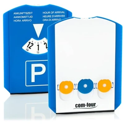 Image of com four® 2x parking disc with ice scraper, rubber lip and shopping cart chip plastic meter (02 pieces chip)
