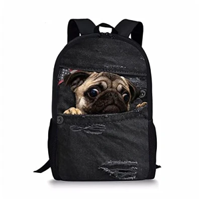 Image of Showudesigns Kawaii Little Kids Bagpack Teen Girls Pug Dog School Bag with Handle Schoolbag Bookbag Boys Rucksack