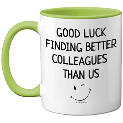 Image of Leaving Gifts for Colleagues Women Men, Good Luck Finding Better Than Us Coffee Mug Cup, 11oz Green Handle Ceramic Mugs Dishwasher Safe, New Job Gifts, Presents