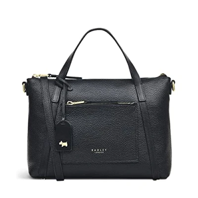 Image of RADLEY London Portman Small Ziptop Grab Handbag for Women, Made from Black Soft Grained &amp; Smooth Leather, Bag with Twin Handles Zipped Closure, Interior Front Pockets
