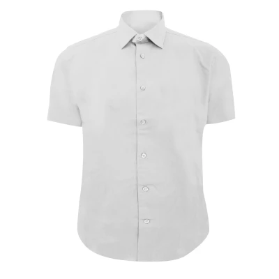 Image of Russell Athletic Collection Mens Short Sleeve Easy Care Fitted Shirt (White) Size 17 inch