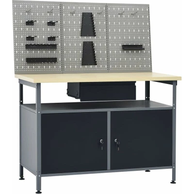Image of vidaXL Workbench with Three Wall Panels