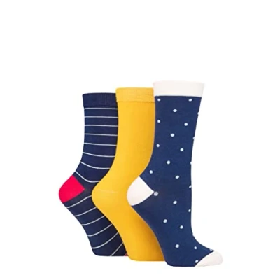 Image of Women&#039;s 3 Pair SOCKSHOP Wildfeet Patterned Bamboo Socks Polka Dot Navy 4 8 Ladies