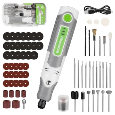 Image of WORKPRO Mini Cordless Rotary Tool 3.6V, Electric with 70PCS Accessories, 3 Variable Speeds 12000 17000RPM Grinder for Engraving, Sanding, and Polishing, Light DIY Crafts