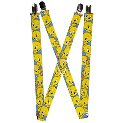 Image of Buckle Down Men&#039;s Suspenders Tweety Bird Poses Baby Blue Suspenders, Multi, One Size UK