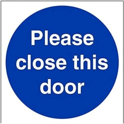 Image of V Safety 18009AM S Please Close This Door Mandatory Sign Square 150mm x Self Adhesive Vinyl, Blue