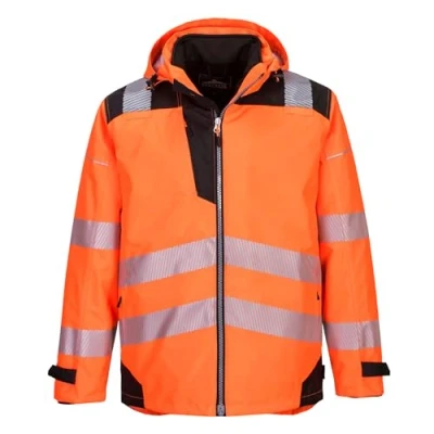 Image of Portwest PW365 Men&#039;s Hi Vis Waterproof Jacket Reflective 3 in 1 Safety with Detachable Full Zip Sweatshirt Orange/Black, X Large