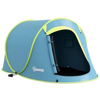Image of Outsunny 2 Man Pop up Tent, Camping 2000mm Waterproof with Portable Carry Bag for Fishing Hiking Backpacking, Blue