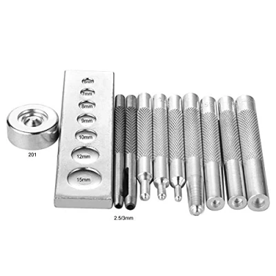Image of 11pcs Punch Tool Snap Kit, Leather Craft Fastener Setter Rivet Setting Round Hole Die Tools for and Install Button