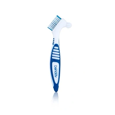 Image of Denclov Denture Brush with Soft Bristles, Easy Grip Handle &amp; Dual Angled Heads for Cleaning Dentures Retainer Retainers
