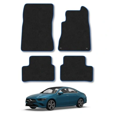 Image of Car Mats Compatible with Mercedes Cla (2019 ) Tailored Fit Blue Carpet Floor Set Accessory Custom 4 Pieces Anti Slip Backing &amp; Binding Trim Edge