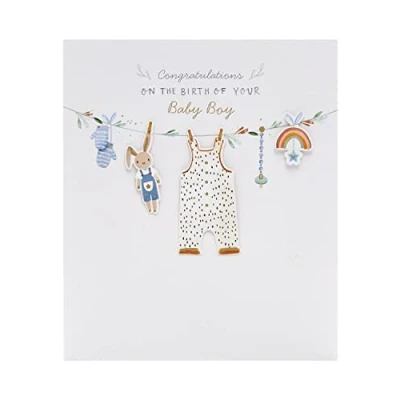 Image of UK Greetings New Baby Card For Boy With Envelope Washing Line Design