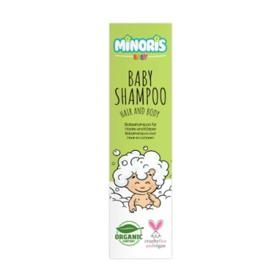 Image of Minoris Baby Hair &amp; Body Shampoo Organic Shampoo, Tear Free, Ultra Gentle Vegan Formula Dermatologist Tested, pH 5.5, Cradle Cap Care for Newborns Sulfate Paraben 400 ml