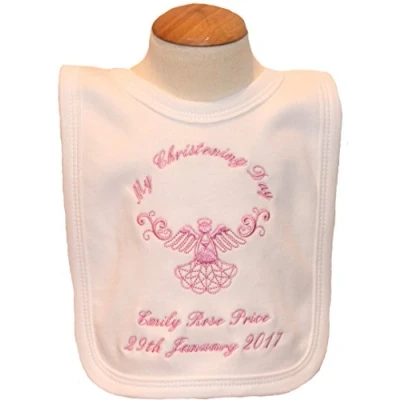 Image of Baby’s Personalised Christening/Baptism/Naming Day Guardian Angel Bib (Pink)