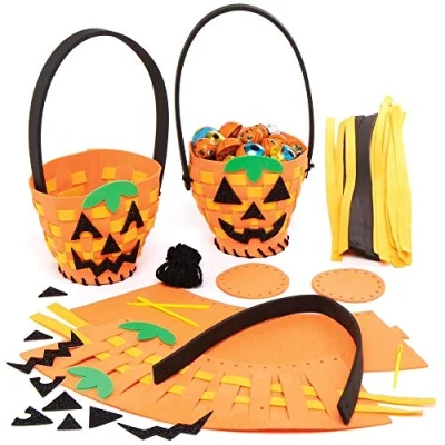 Image of Baker Ross AX253 Pumpkin Weaving Basket Kits Pack of 4, Make Your Own Halloween Decorations, Creative Art and Craft Supplies for Kids to Design Decorate