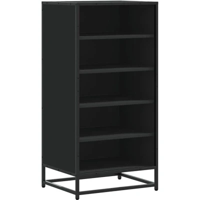 Image of vidaXL shoe rack/cabinet with multiple shelves black engineered wood &amp; metal frame stable ventilated design 48x38x97.5 cm lightweight structure for organized entryways/hallways