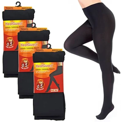 Image of 3 Pack Womens/Ladies Black Thermal Leggings Tog Rating Of 0.5 (140 Denier), Medium