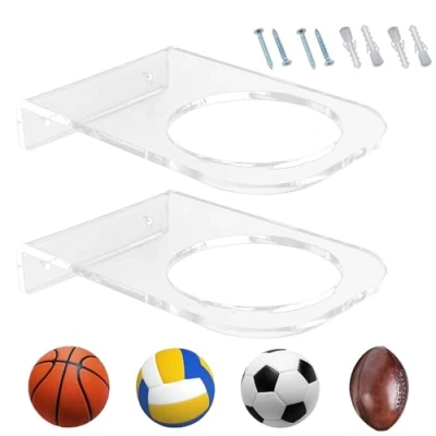 Image of Pack of 2 Acrylic Ball Holder, Transparent Display Basketball Wall Mount, Sports Rack for Football, Basketball, Volleyball, Rugby