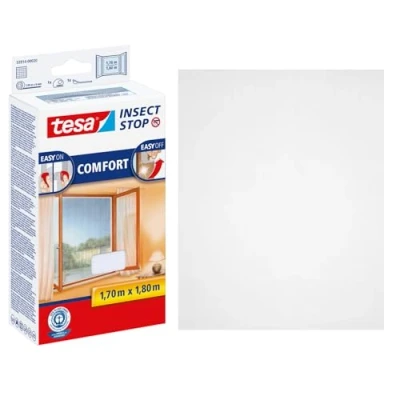 Image of tesa Insect Stop COMFORT for Windows Window Screen with Self Adhesive Hook &amp; Loop Mesh in White, 170 cm x 180